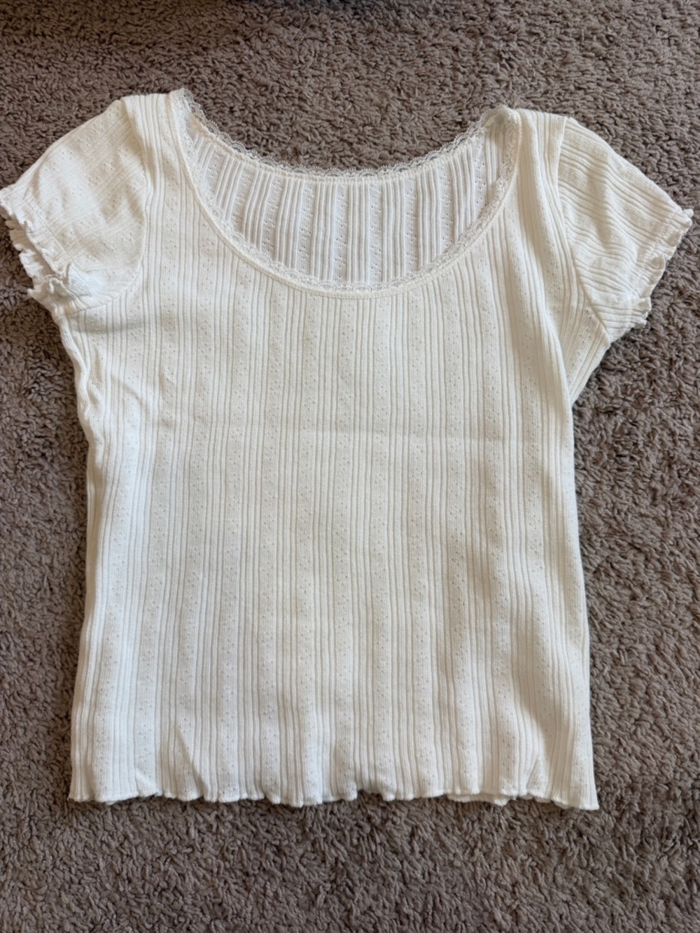 Brandy Melville White Pointelle Scoop Neck Short Sleeve